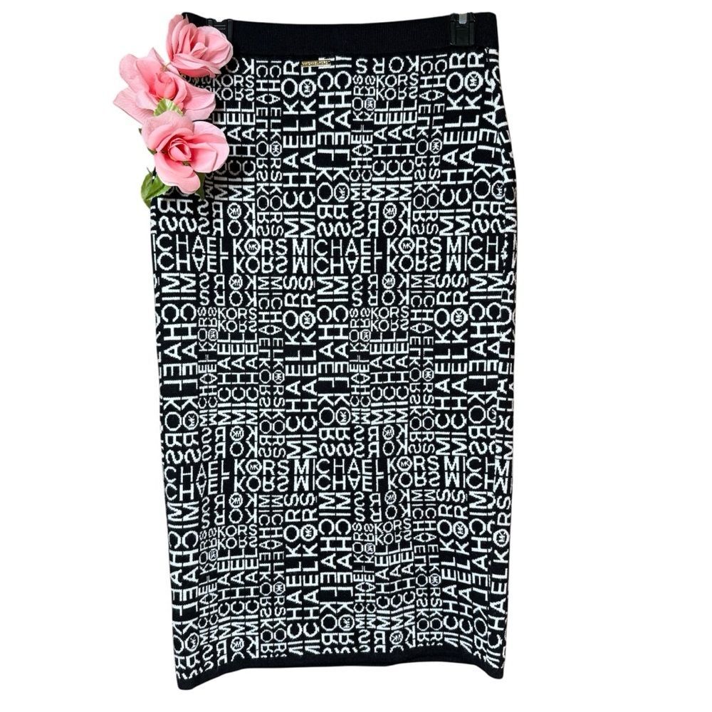 NWT Michael Kors Skirt Knit Pencil Women's Designer Sweater Black & White medium